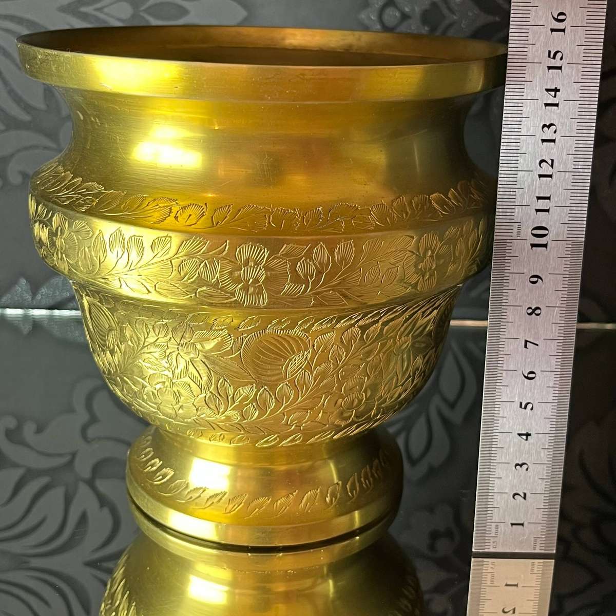 Large Vintage Engraved Copper Pot  Floral Motif (India)