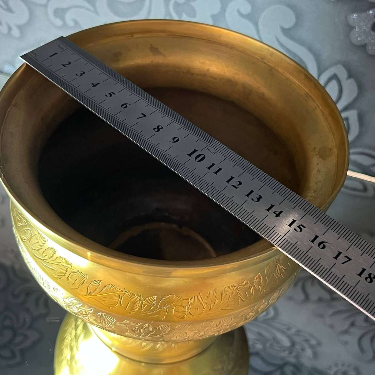 Large Vintage Engraved Copper Pot  Floral Motif (India)