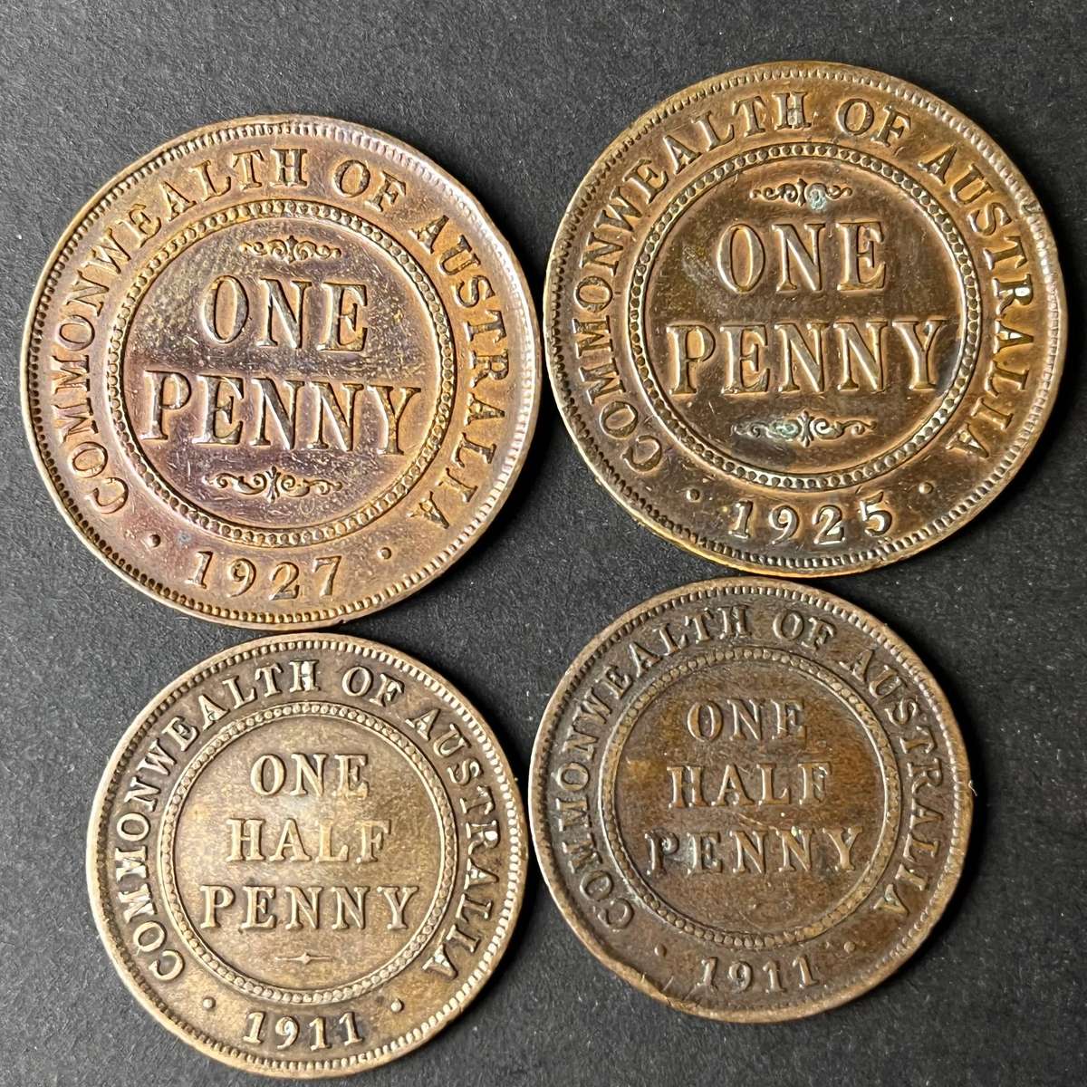 ½ & 1 Penny  Coin Lot (4 Coins)  Australia