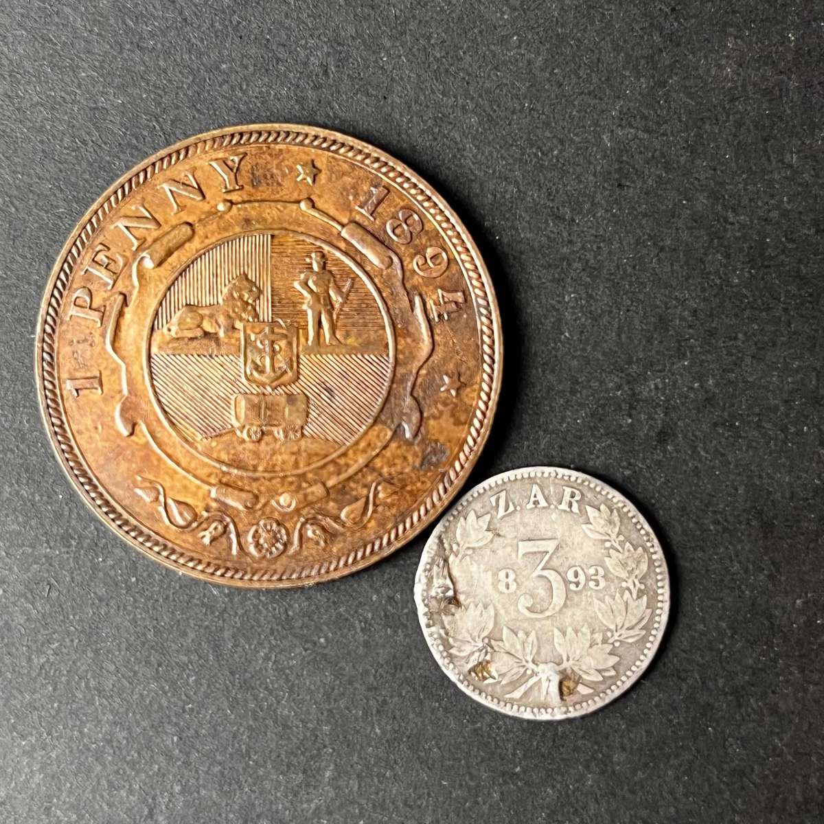  ZAR Coin Set  1894 Penny & 1893 3 Pence Silver (Paul Kruger Era)