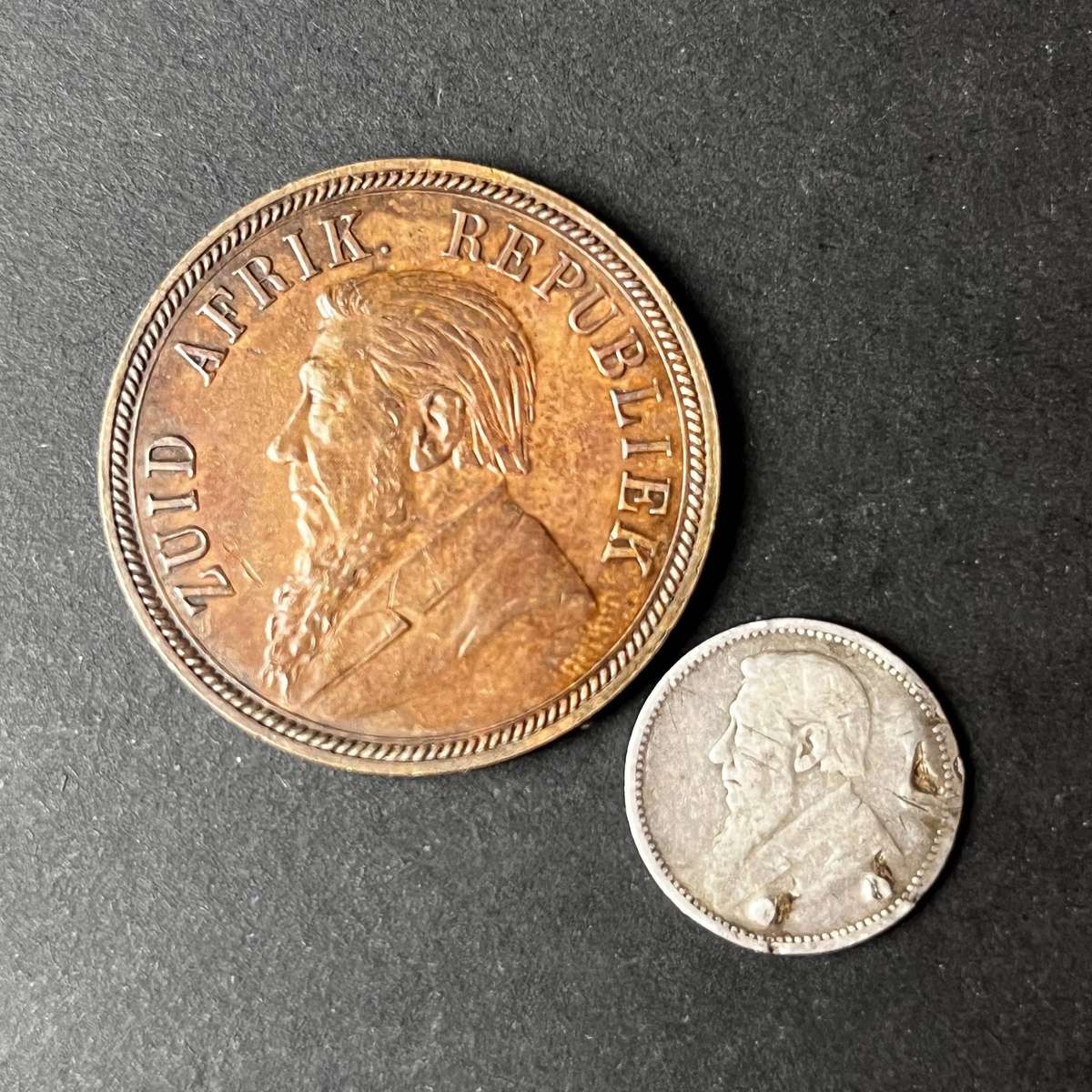  ZAR Coin Set  1894 Penny & 1893 3 Pence Silver (Paul Kruger Era)