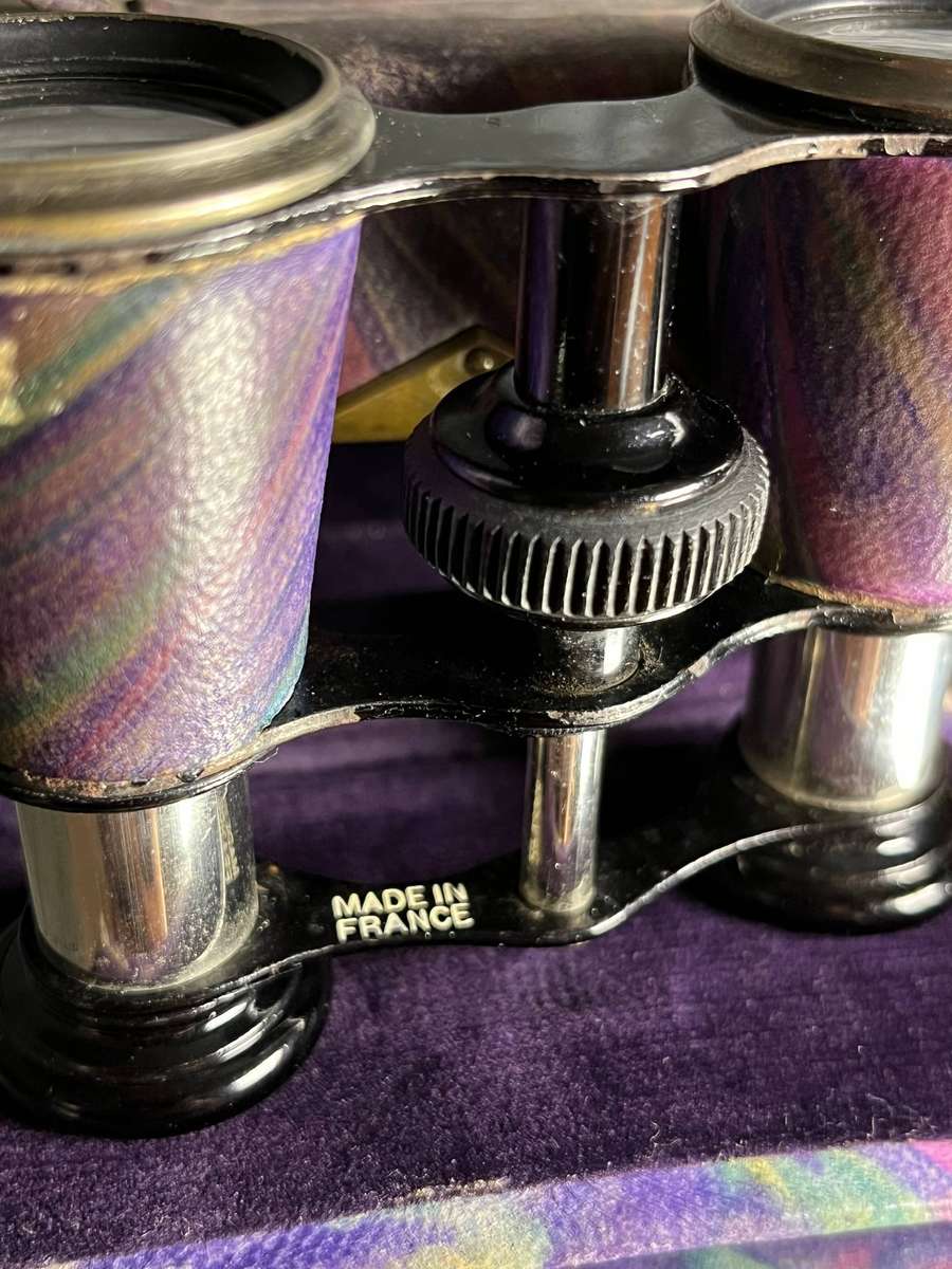 Vintage French Opera Glasses  Marbled Purple  Original Case