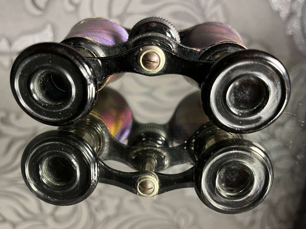 Vintage French Opera Glasses  Marbled Purple  Original Case