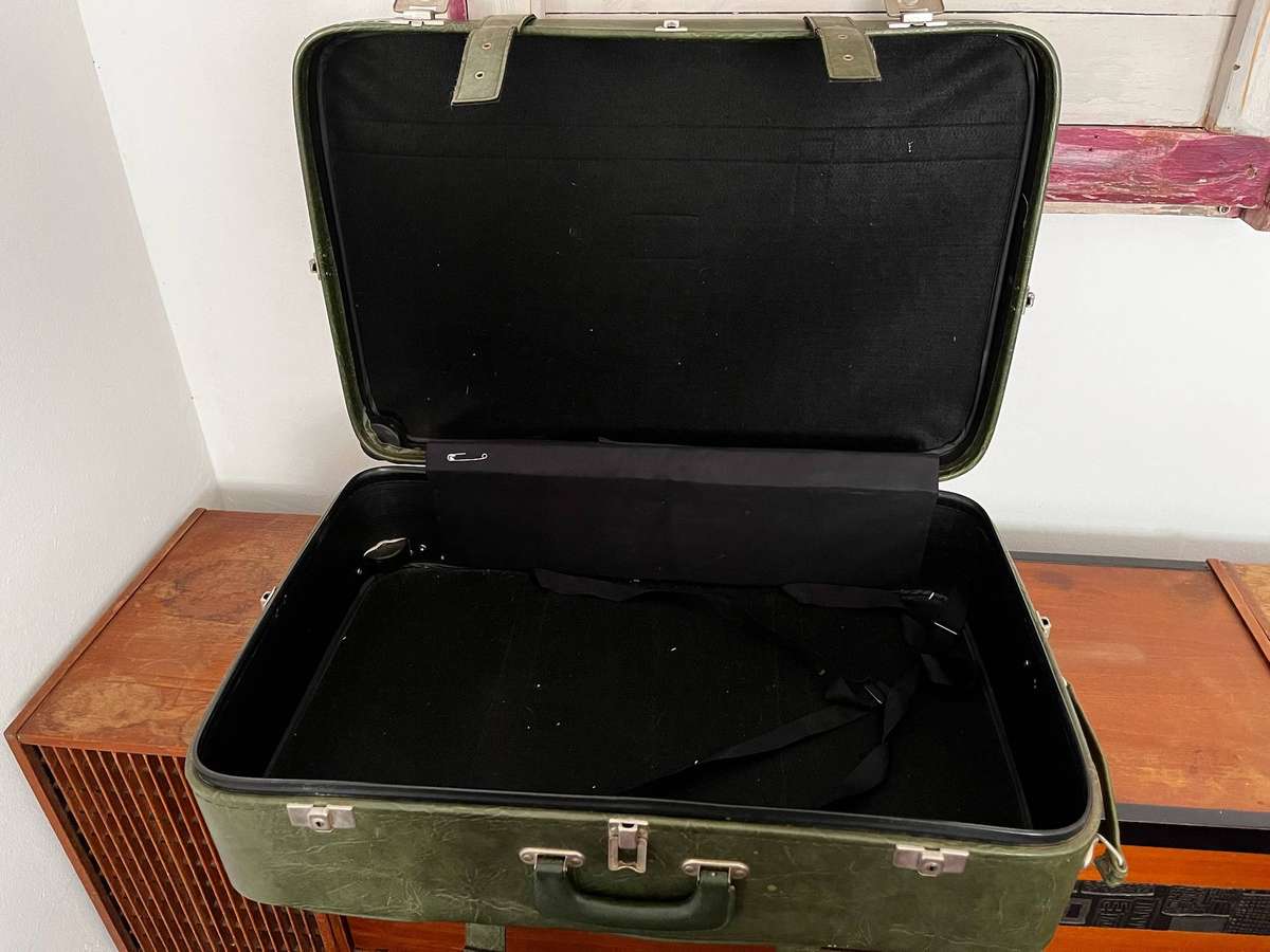 Vintage Green Travel Suitcase - Retro Hard Shell Case - Large Size - Classic 1970s Style