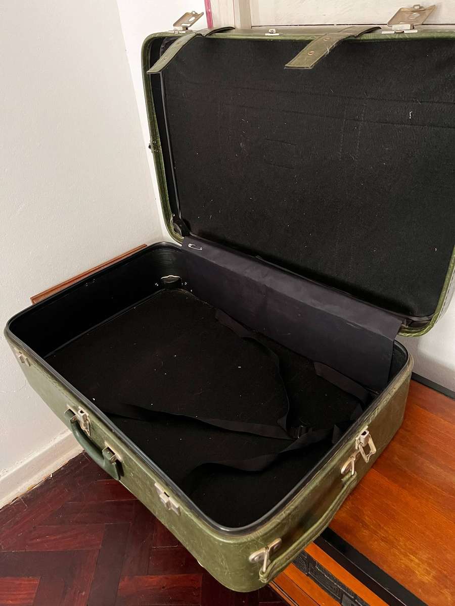 Vintage Green Travel Suitcase - Retro Hard Shell Case - Large Size - Classic 1970s Style