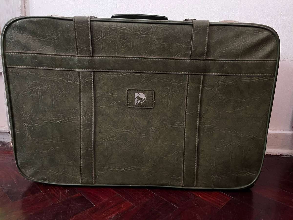 Vintage Green Travel Suitcase - Retro Hard Shell Case - Large Size - Classic 1970s Style