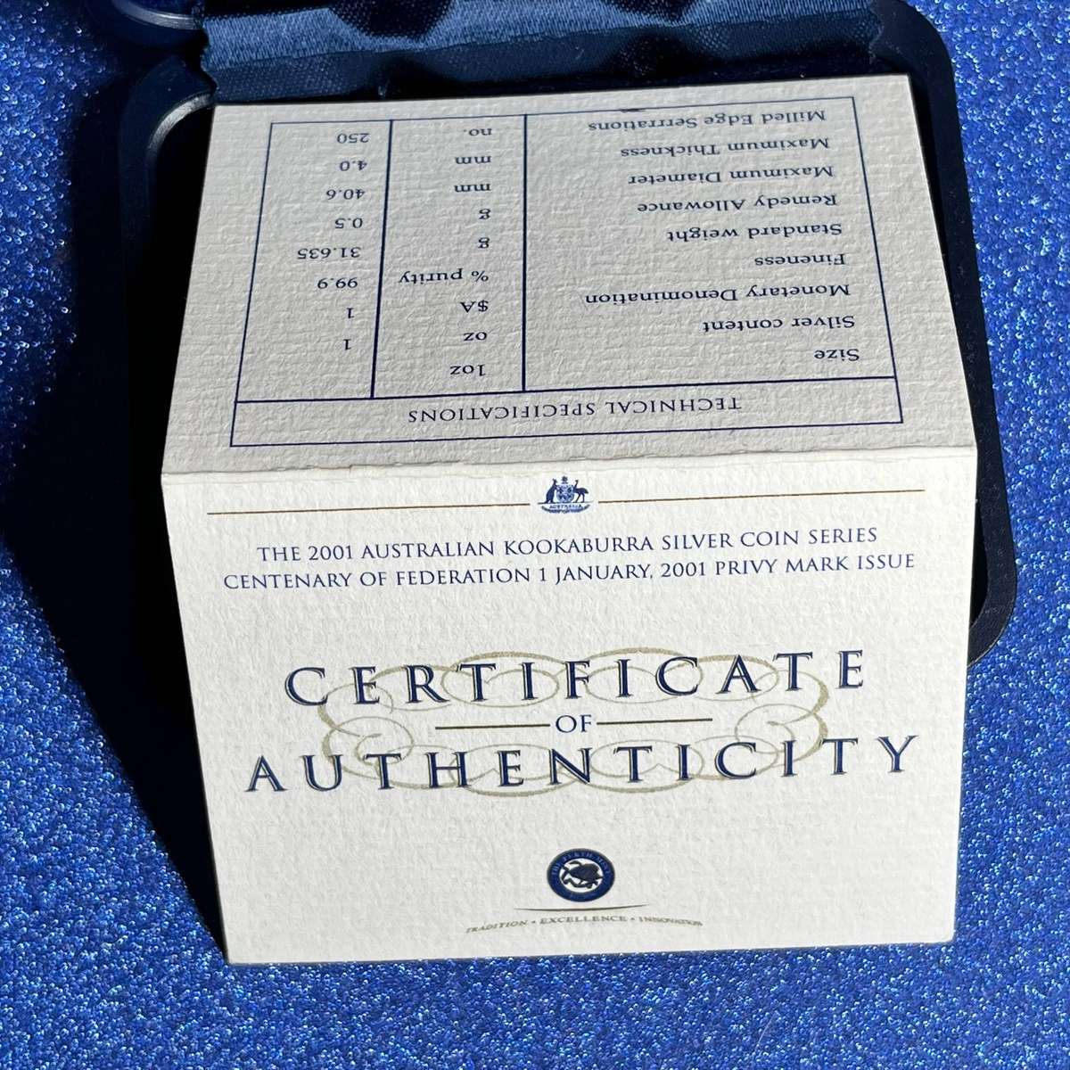  2001 Australian Kookaburra / 1oz .999 Fine Silver Coin / Special Gold Insert Privy Mark
