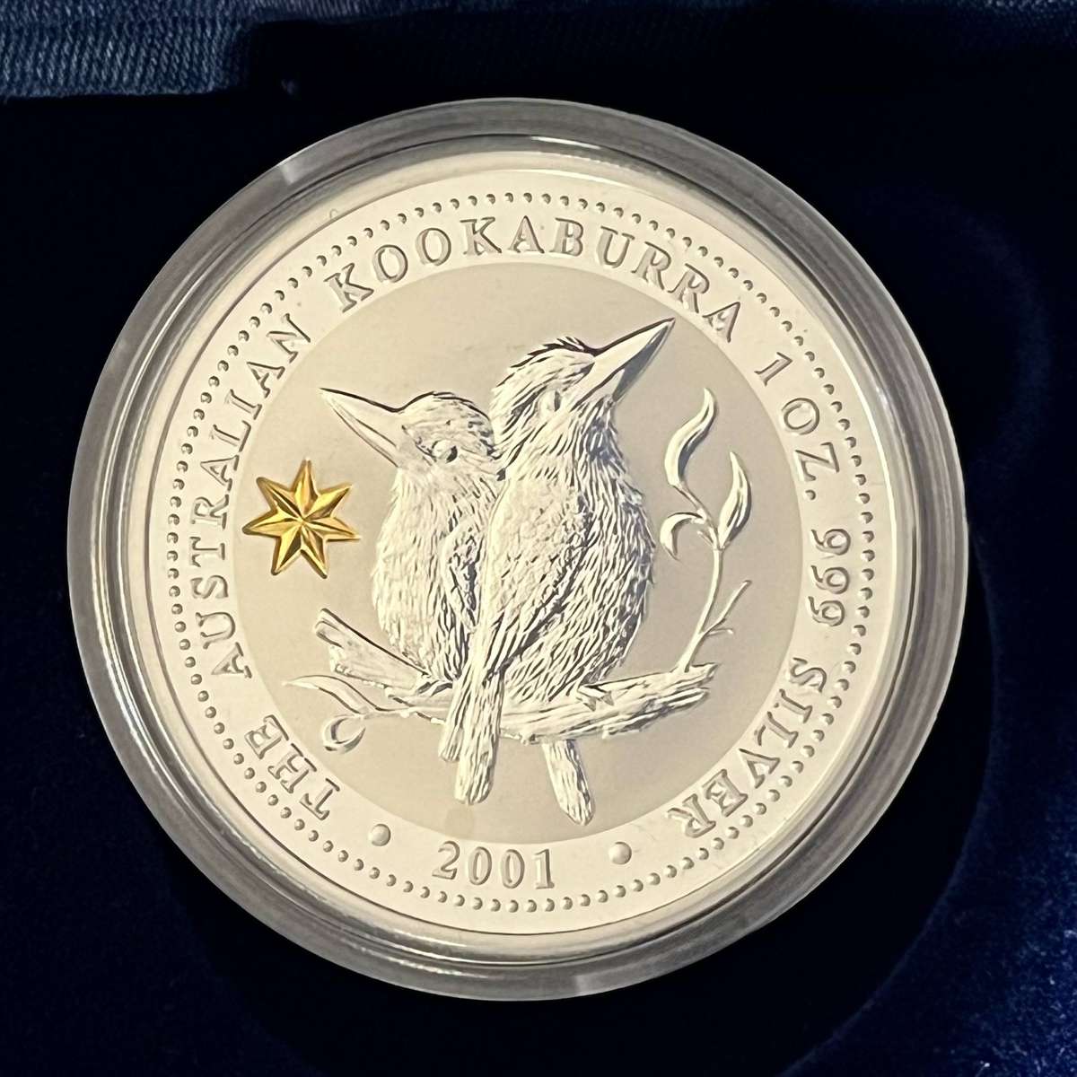  2001 Australian Kookaburra / 1oz .999 Fine Silver Coin / Special Gold Insert Privy Mark