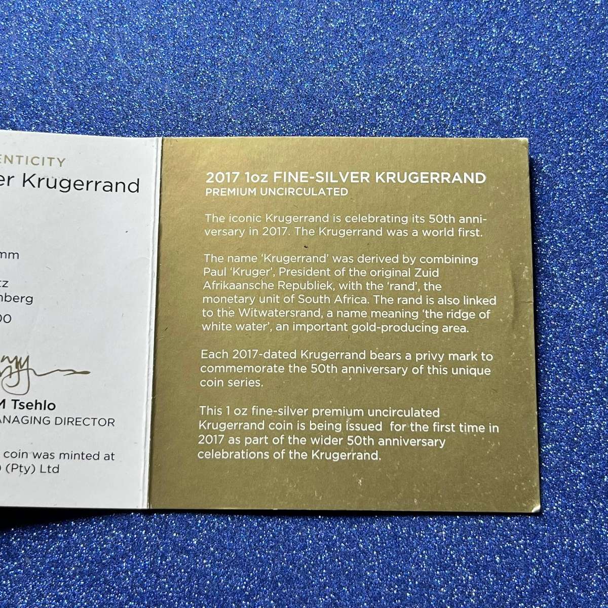  2017 Silver Krugerrand / 1oz Fine Silver .999 / 50th Anniversary Privy Mark