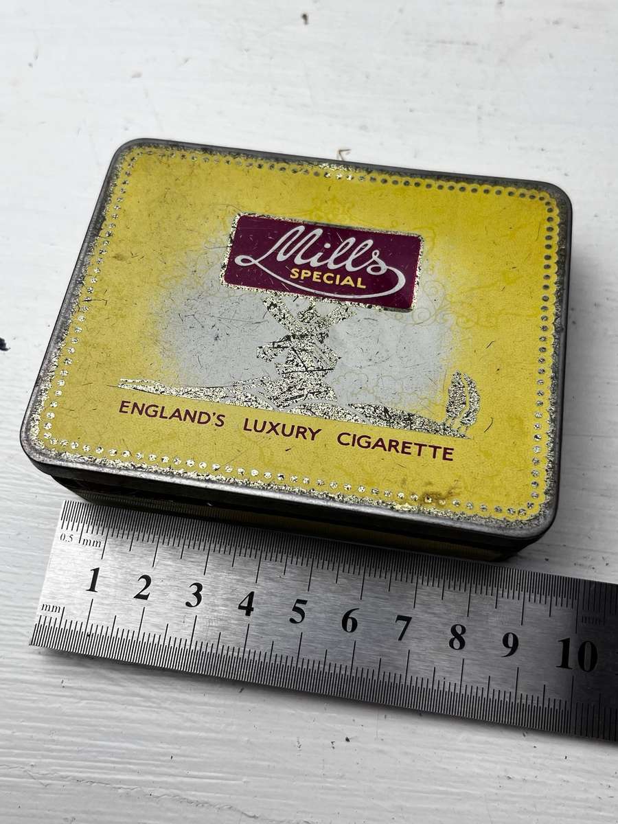 Mixed World Coin Lot in Vintage Mills Special Tin  Compact Mystery Box