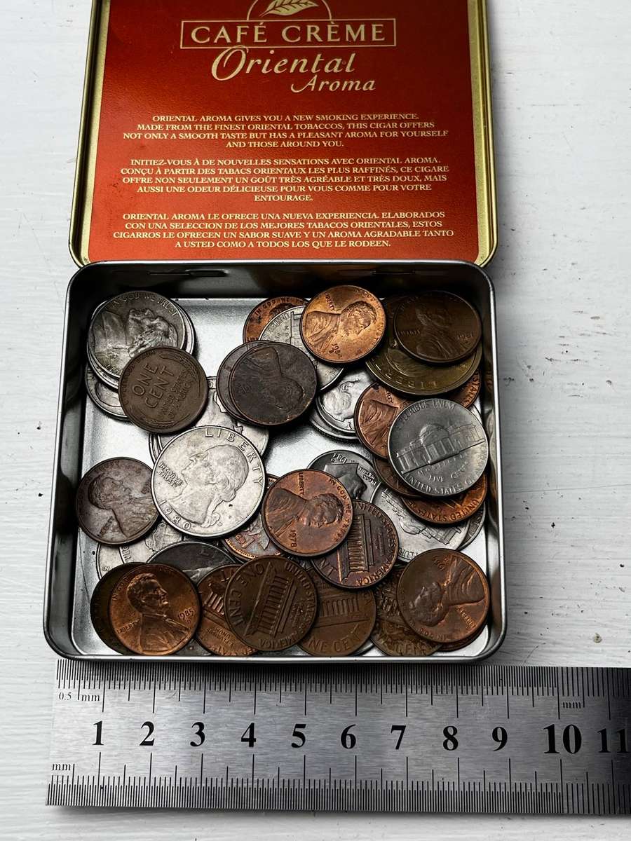 Small Coin Lot in Café Crème Tin  Mixed World Coins