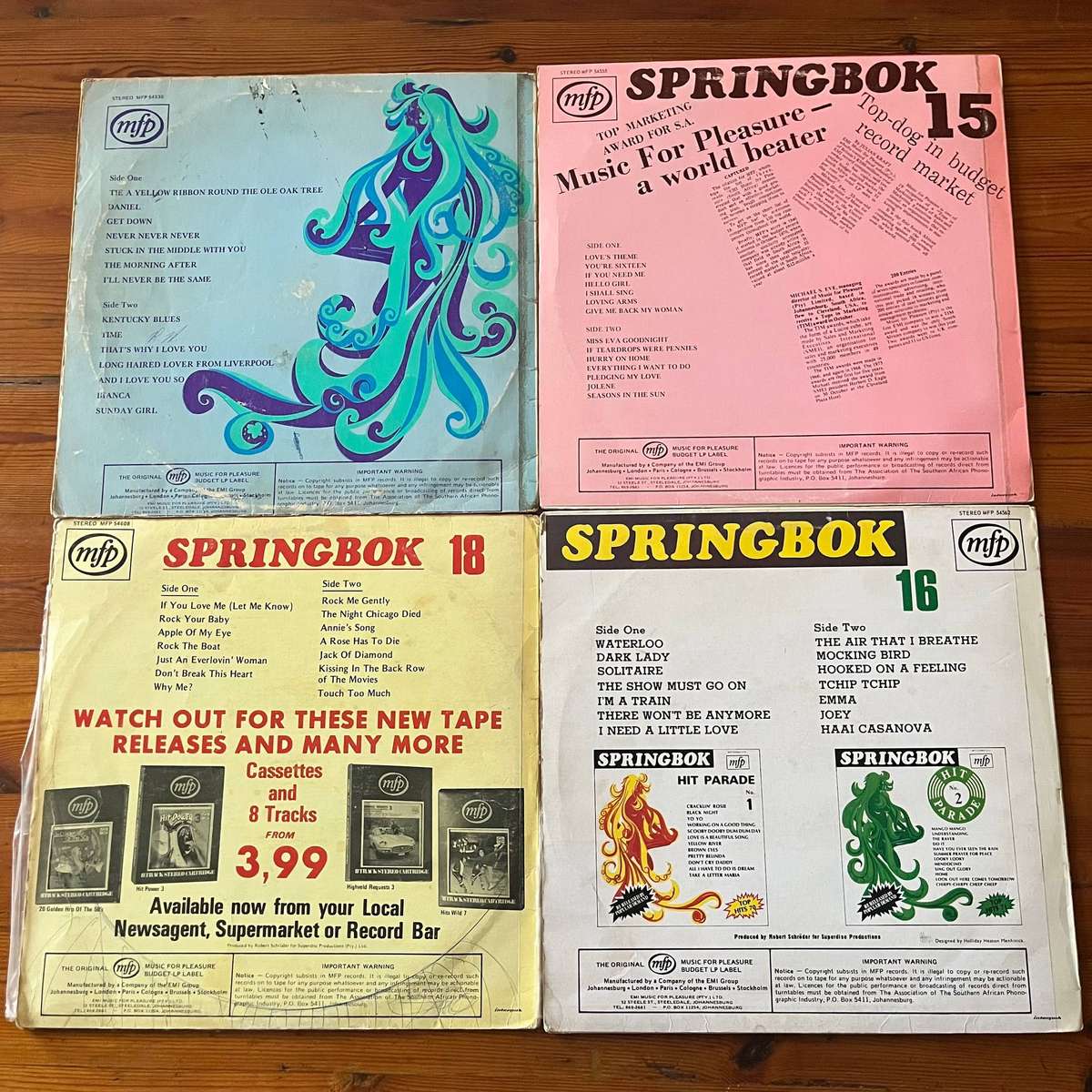  Springbok Hit Parade Volumes 11, 15, 16 & 18 | 4 Vinyl LP Bundle