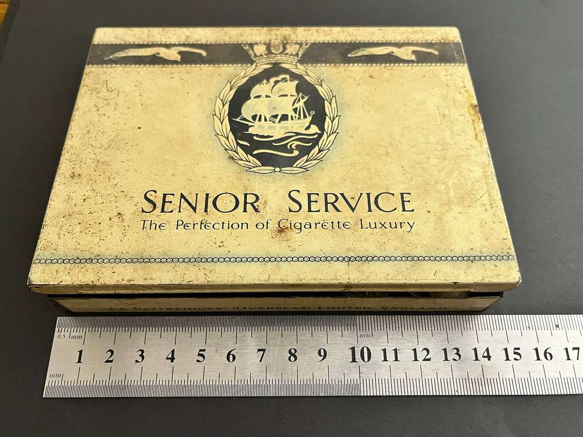  Mixed World Coin Lot in Vintage Senior Service Cigarette Tin