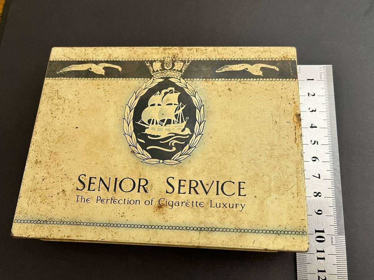  Mixed World Coin Lot in Vintage Senior Service Cigarette Tin
