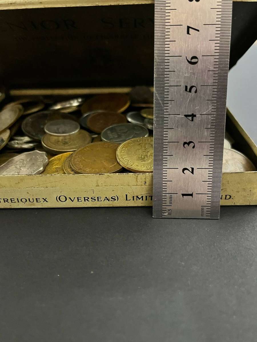  Mixed World Coin Lot in Vintage Senior Service Cigarette Tin