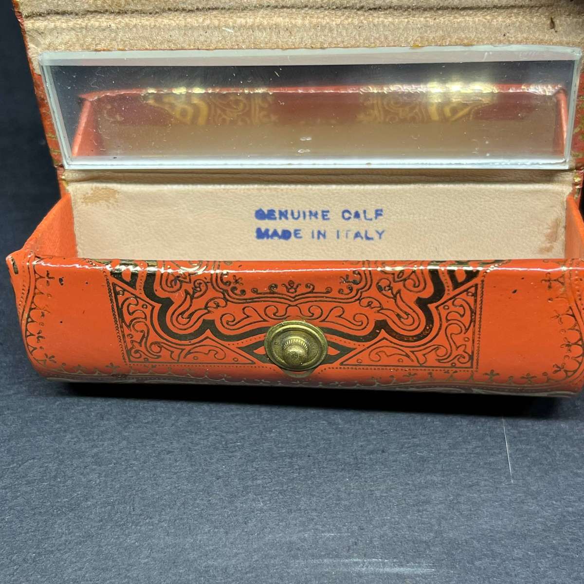  Vintage Italian Genuine Calf Leather Lipstick Case with Mirror