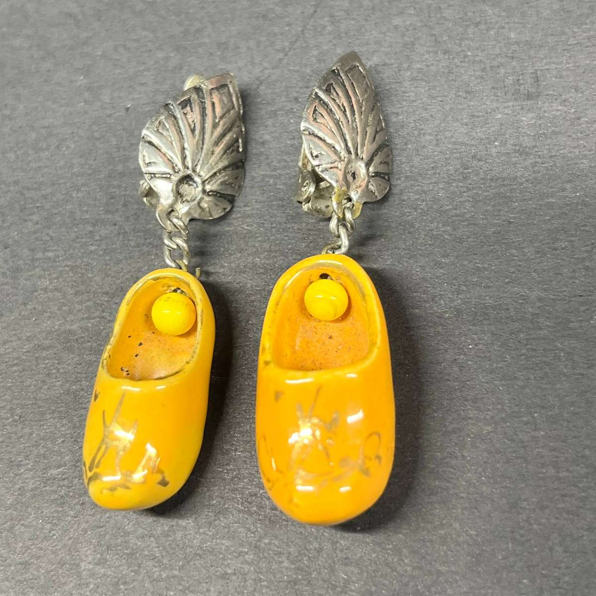  Novelty Yellow Shoe Drop Clip-On Earrings