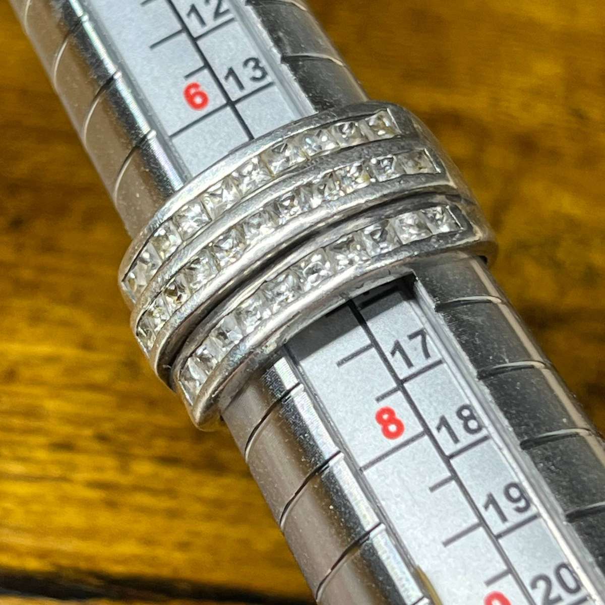  925 Sterling Silver Triple Row Cubic Zirconia Statement Ring