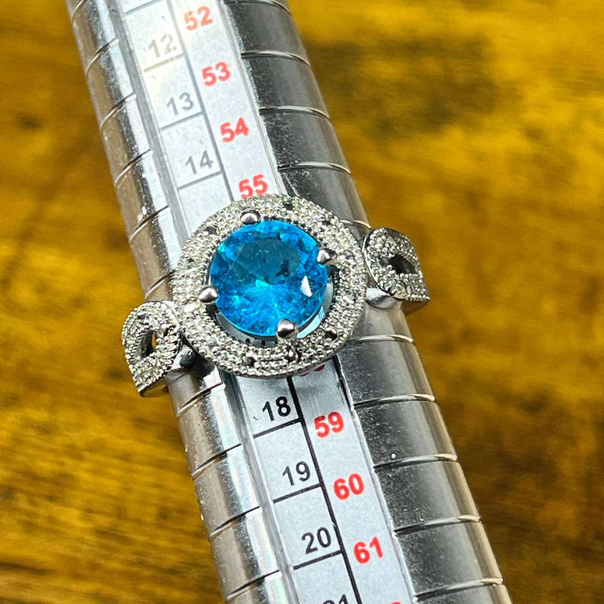  Sterling Silver Brilliant Blue Round Stone Halo Statement Ring