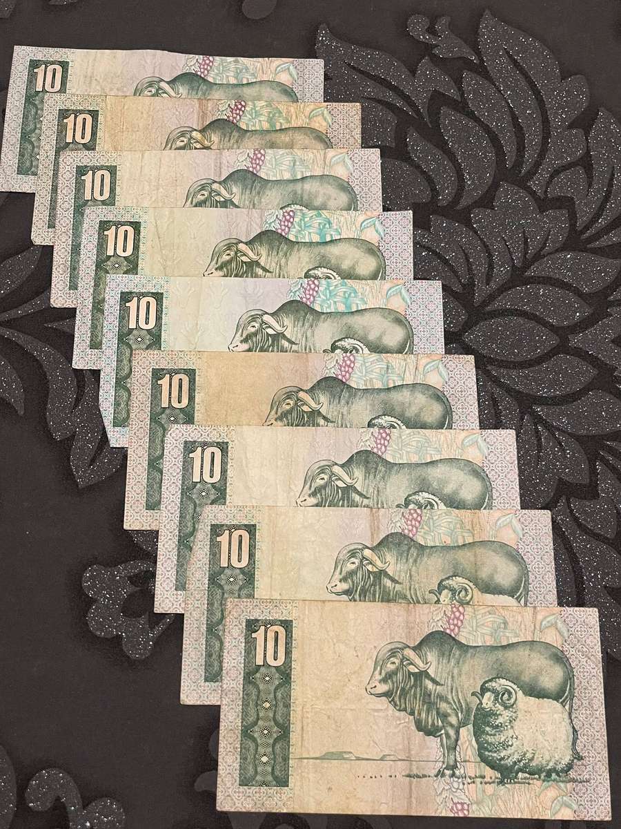 Lot of 9 × South Africa 10 Rand Notes  Jan van Riebeeck  G.P.C. de Kock