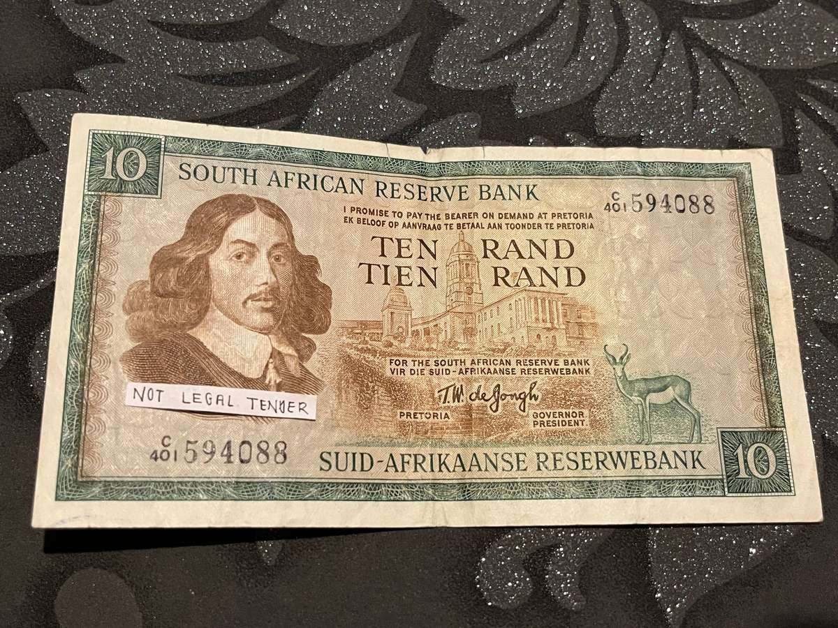 South Africa 10 Rand Note  Jan van Riebeeck  T.W. de Jongh Signature