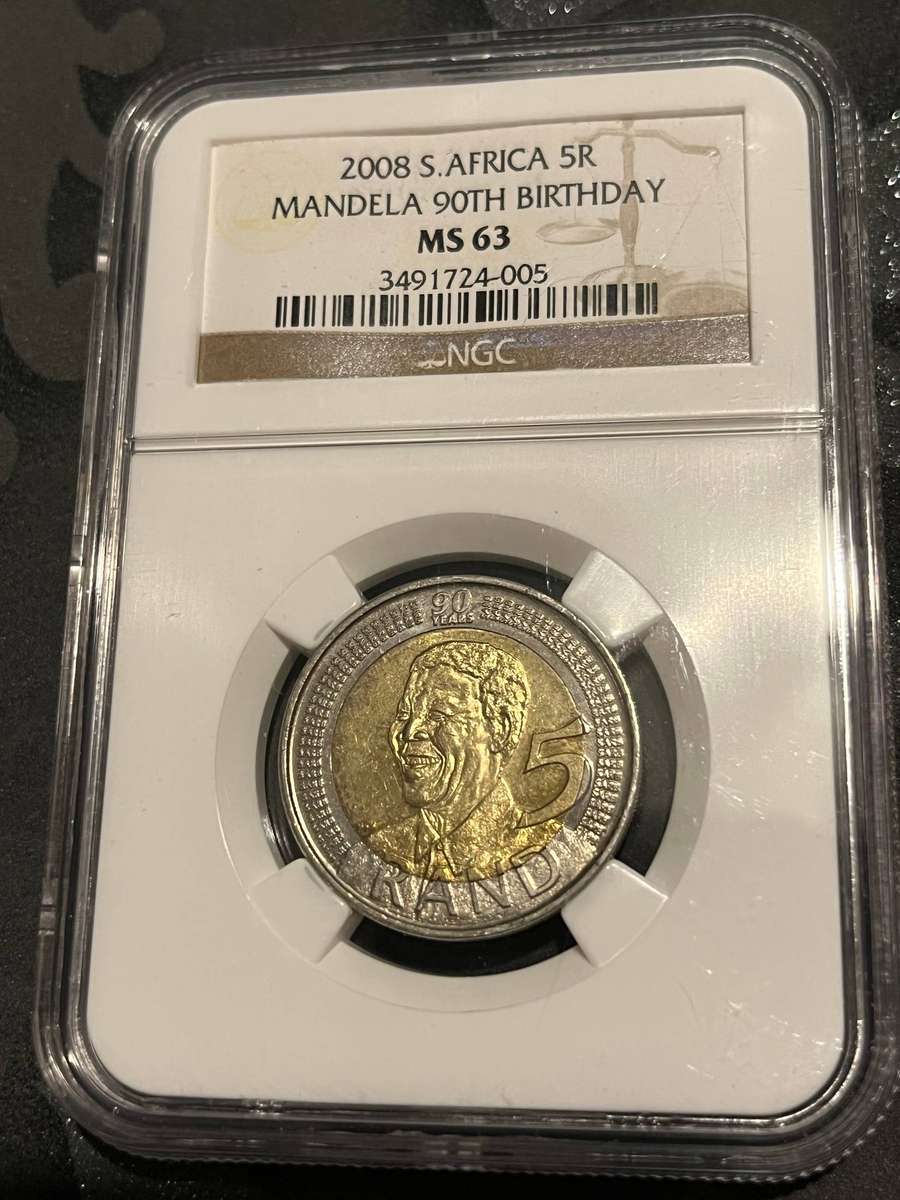 2008 South Africa 5 Rand  Mandela 90th Birthday  NGC MS63