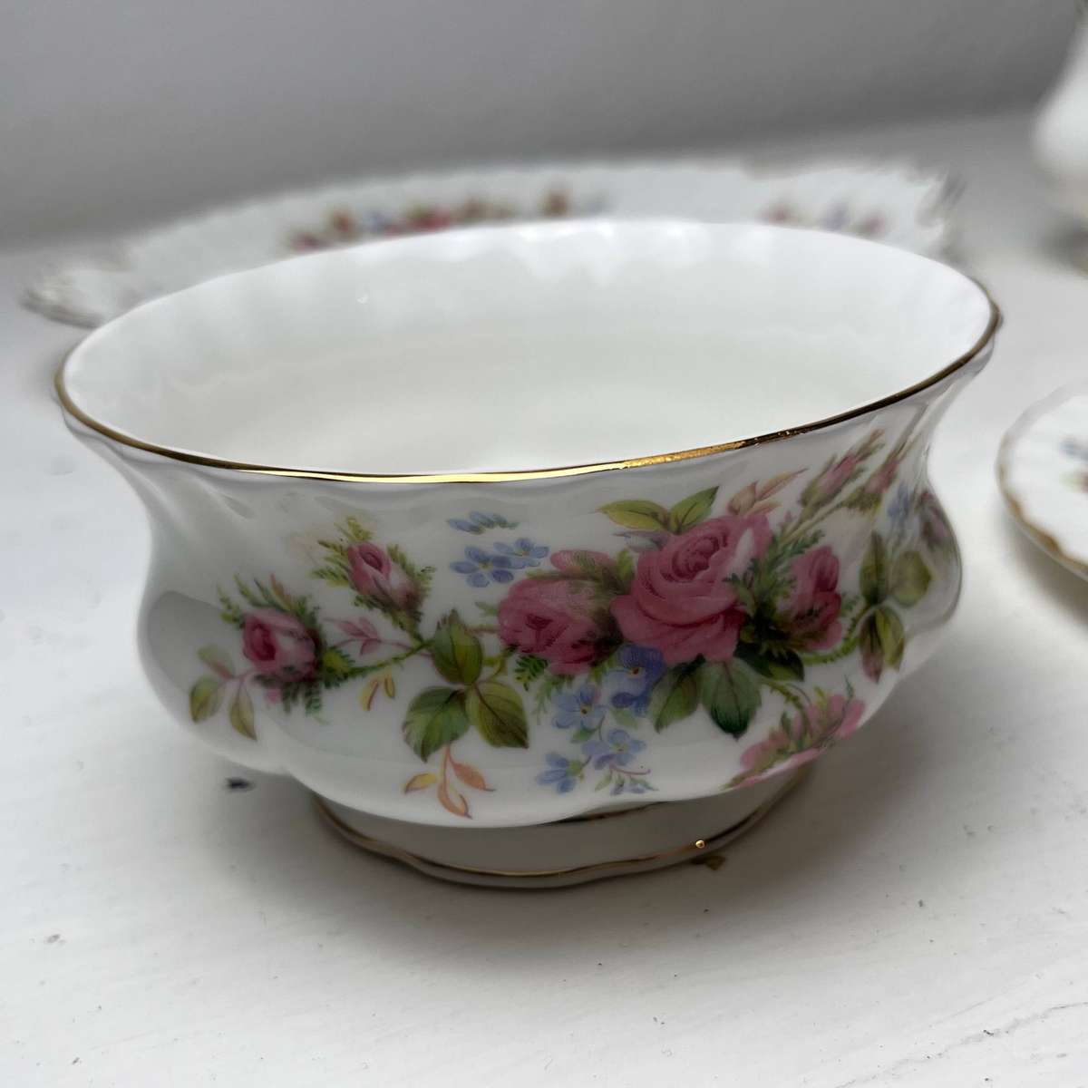  Royal Albert Moss Rose Bone China Tea Set Teapot Cake Plate Milk Jug Sugar Bowl