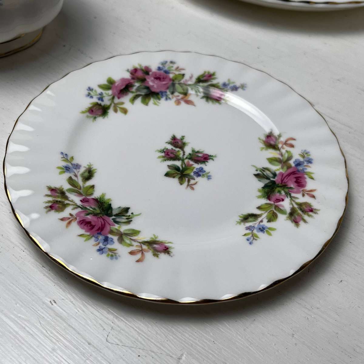  Royal Albert Moss Rose Bone China Tea Set Teapot Cake Plate Milk Jug Sugar Bowl