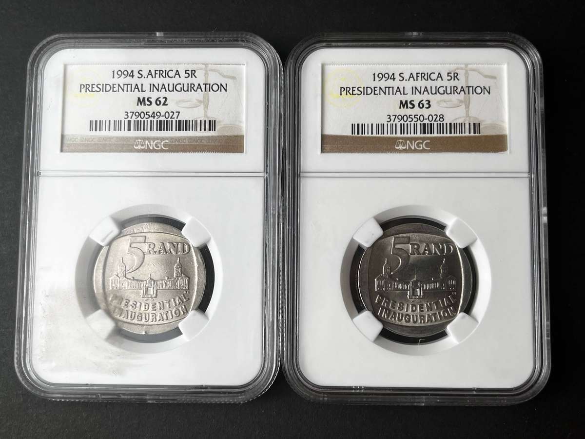  South Africa 1994 5 Rand Presidential Inauguration NGC Set x2