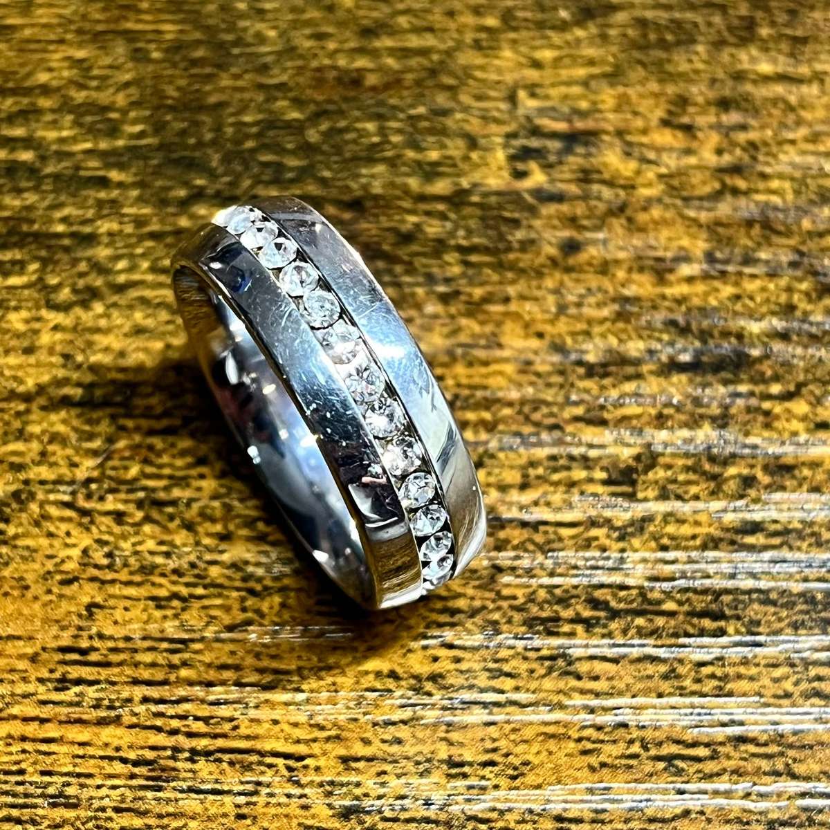 Stainless Steel Channel-Set Clear CZ Band Ring