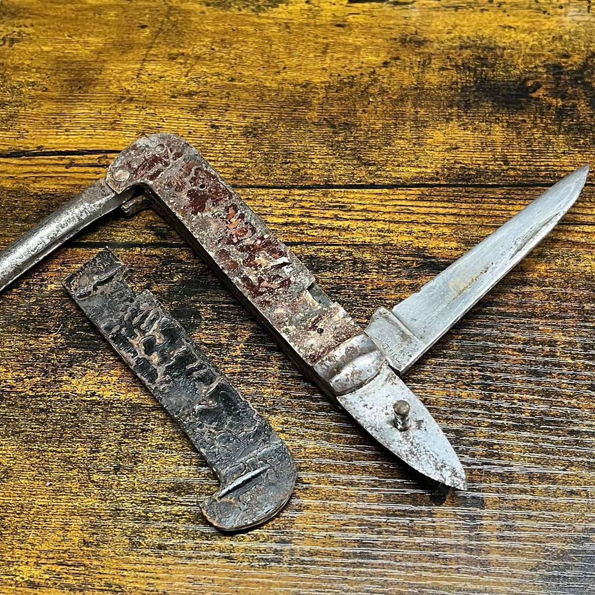 Antique S & J Kitchin Sheffield Folding Pocket Knife  Wood Handle