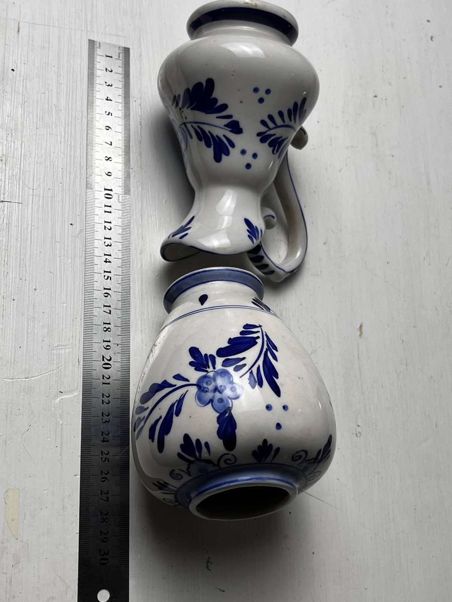 Elweco Hand Painted Delft Blue Jug and Vase Set Holland 2 Piece