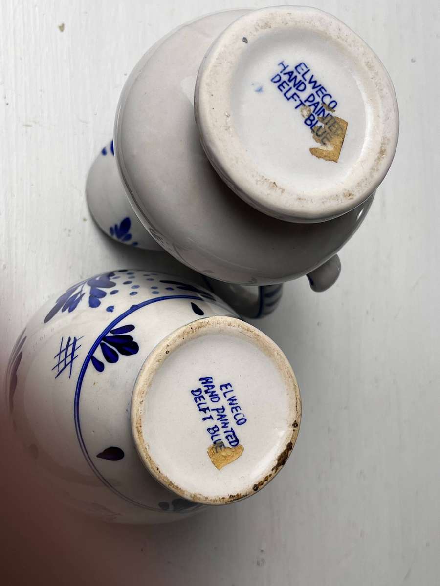 Elweco Hand Painted Delft Blue Jug and Vase Set Holland 2 Piece