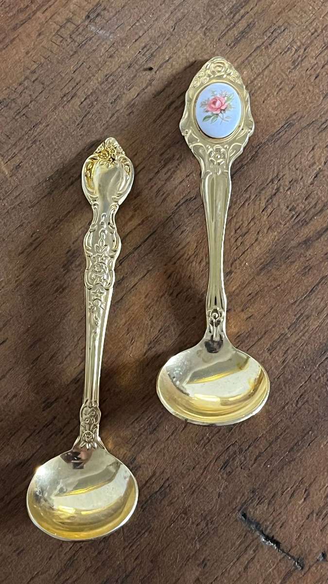 Gold Plated Tea Spoons (2) Ornate Design with Floral Detail