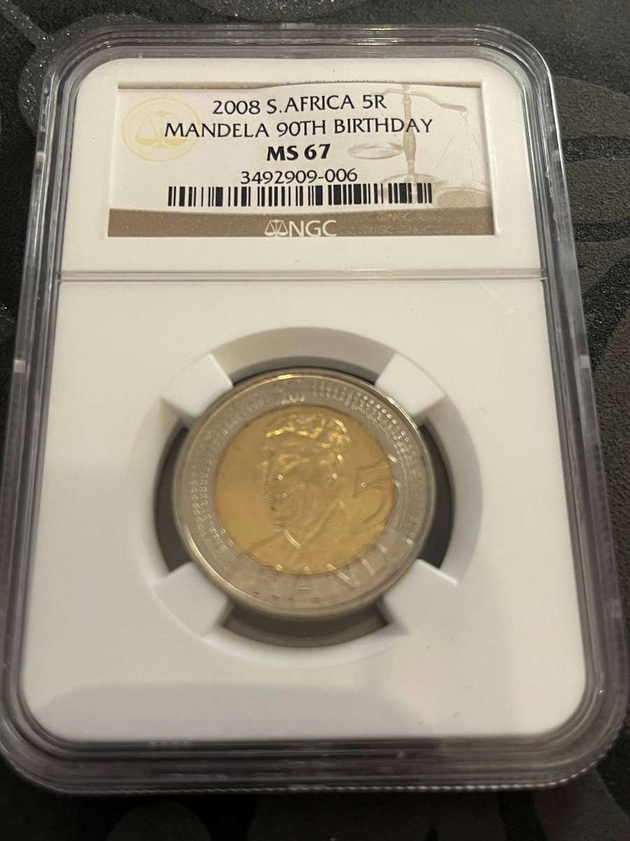 2008 South Africa 5 Rand  Mandela 90th Birthday (NGC MS67)