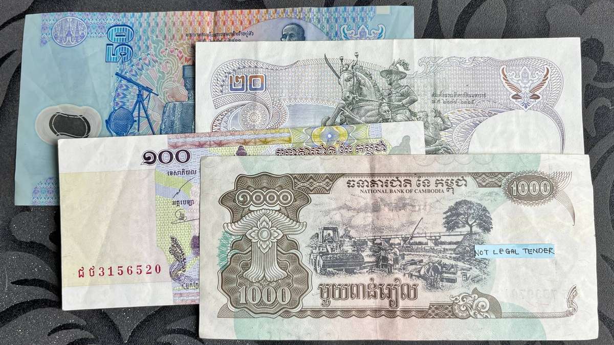Cambodia 1000 Riels Banknote 1999 Angkor Wat + Mixed Asian Banknote Lot (4 Notes)