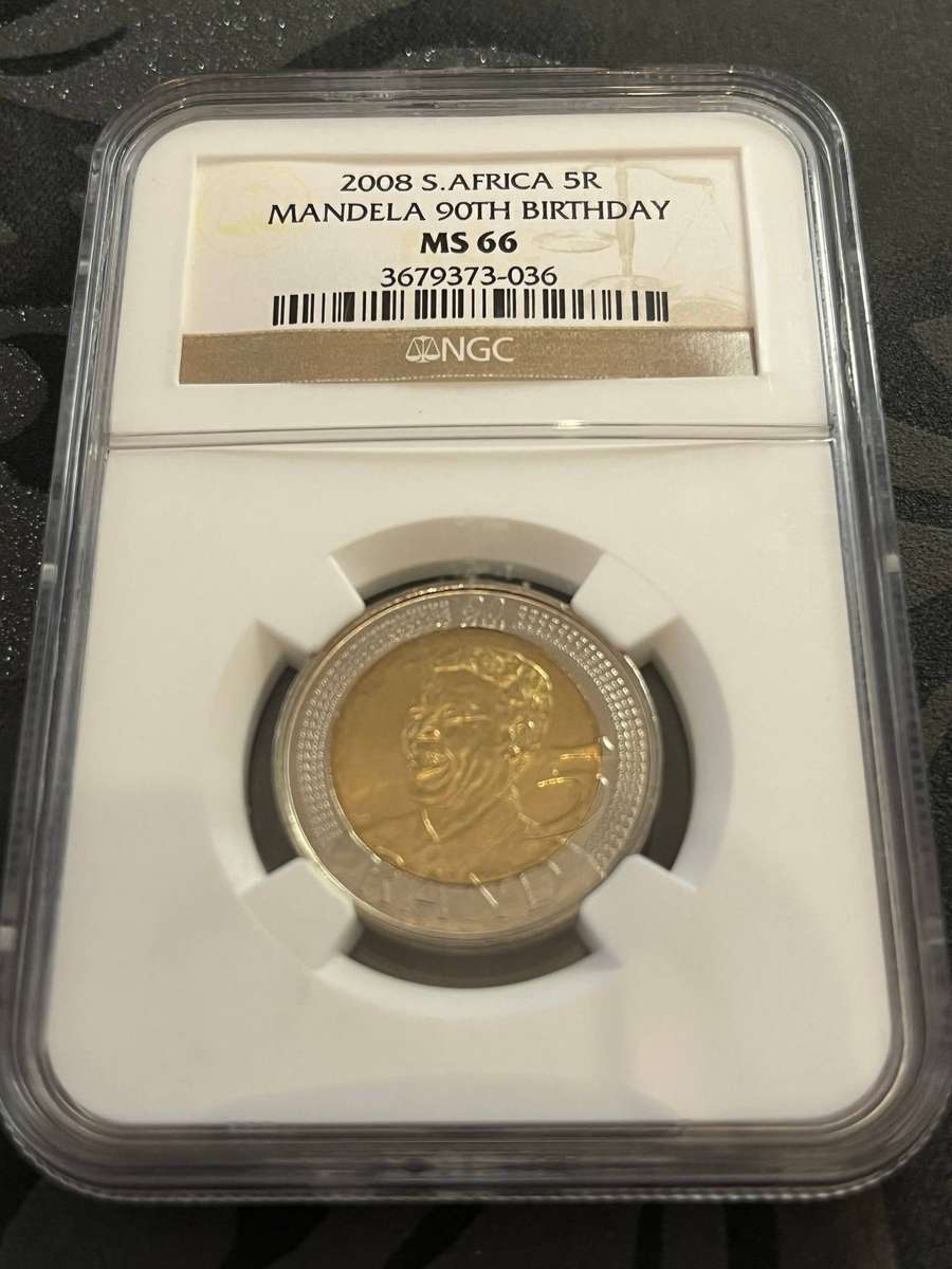 2008 South Africa 5 Rand  Nelson Mandela 90th Birthday (NGC MS66)