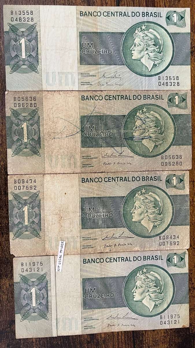  Brazil 1 Cruzeiro Banknotes x4