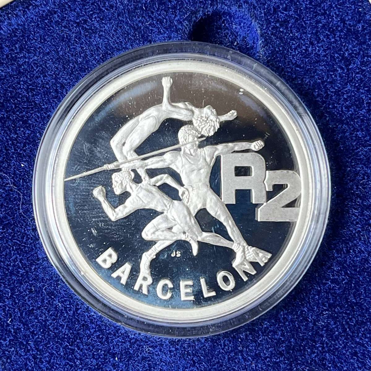  1992 South Africa Olympic 1oz Silver Proof Coin  Barcelona R2 (Boxed)