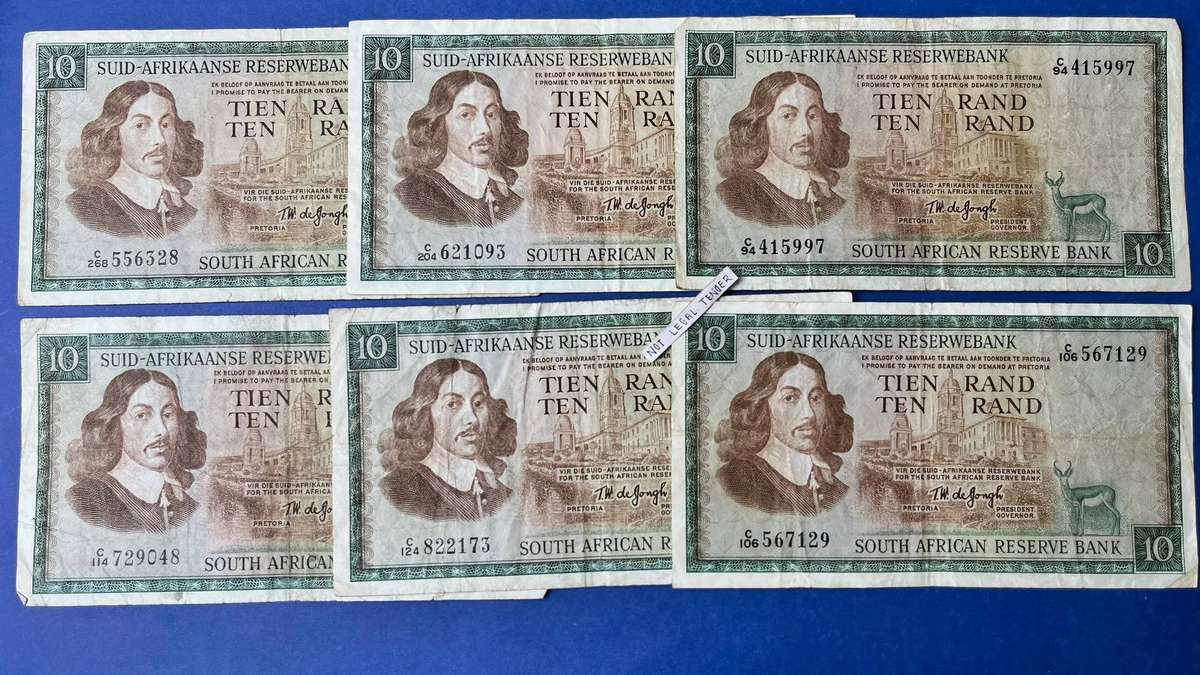  South Africa Banknote Lot  R10 Notes  T.W. de Jongh