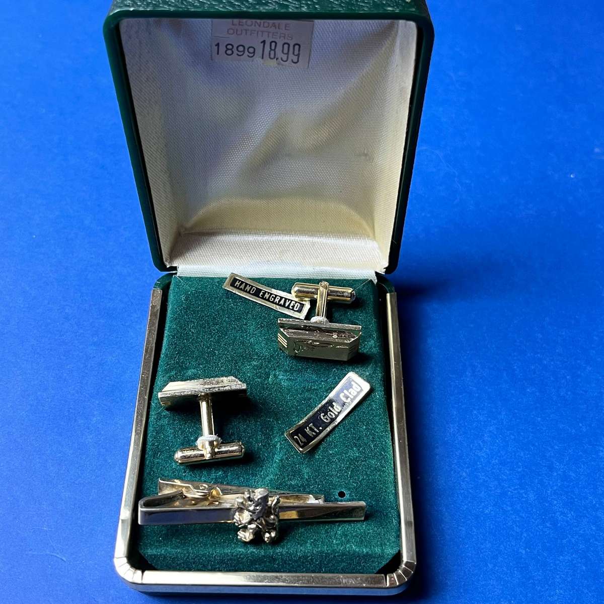  Vintage Cufflink & Tie Clip Set | Hand Engraved Formal Accessories in Presentation Box