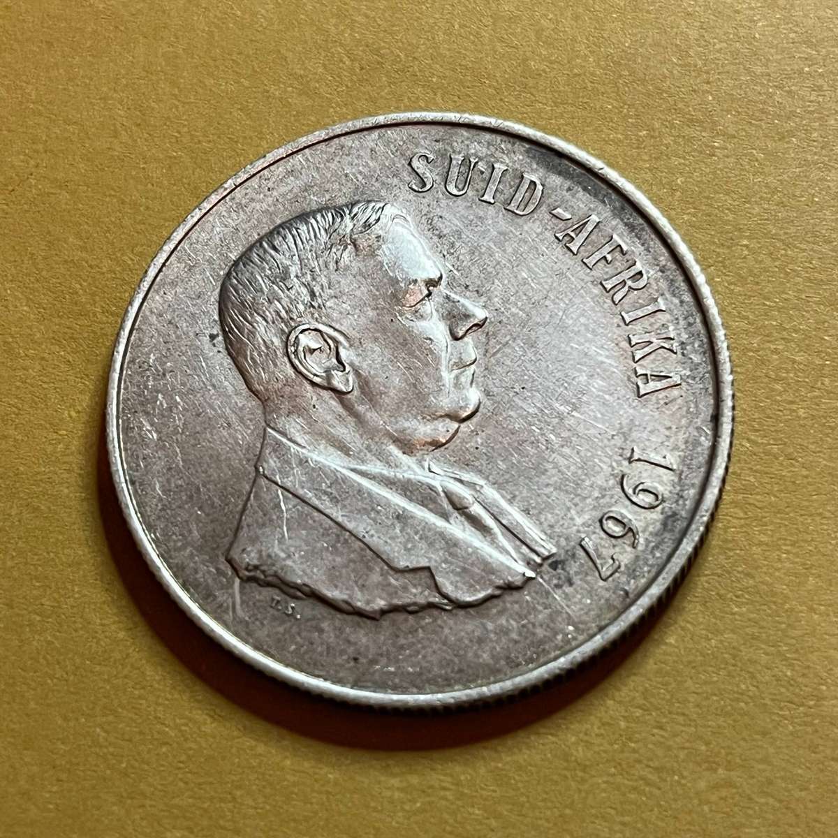 1967 South Africa 1 Rand Silver Coin  Soli Deo Gloria Springbok Design 