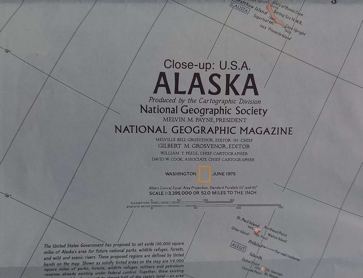1975 Folded Map of ALASKA Published By National Geographic 89cmx70cm