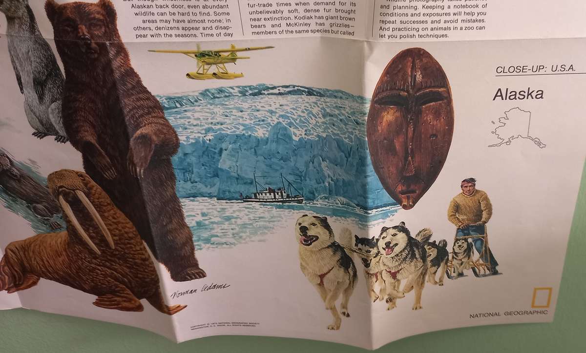 1975 Folded Map of ALASKA Published By National Geographic 89cmx70cm