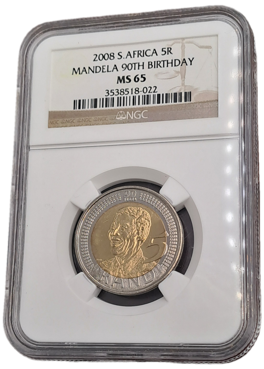 2008 South Africa R5 Mandela 90th Birthday NGC Graded MS 65