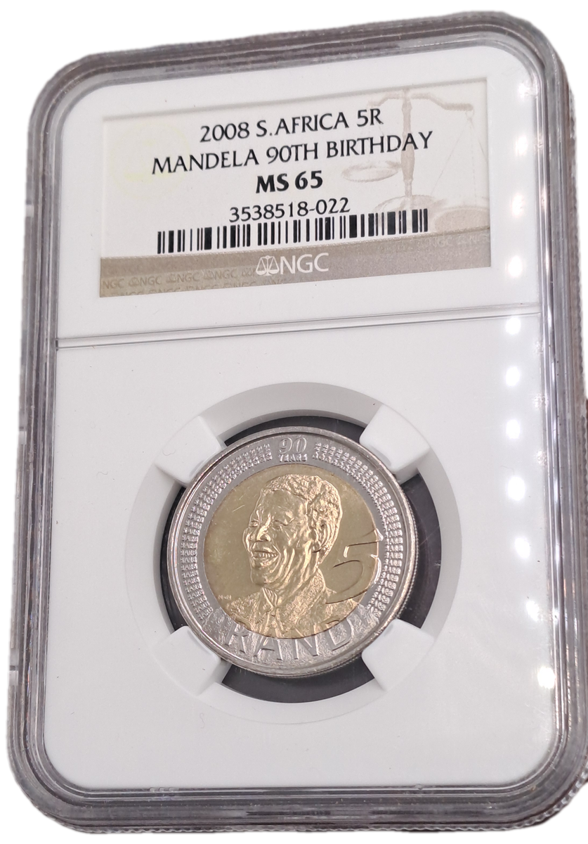 2008 South Africa R5 Mandela 90th Birthday NGC Graded MS 65