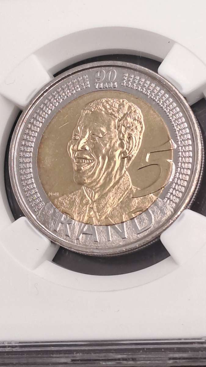 2008 South Africa R5 Mandela 90th Birthday NGC Graded MS 65
