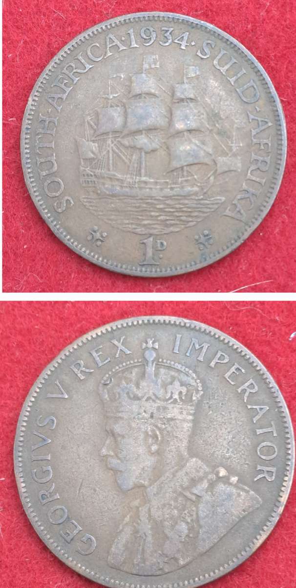 1934 South Africa 1 Penny George V 1D 1934