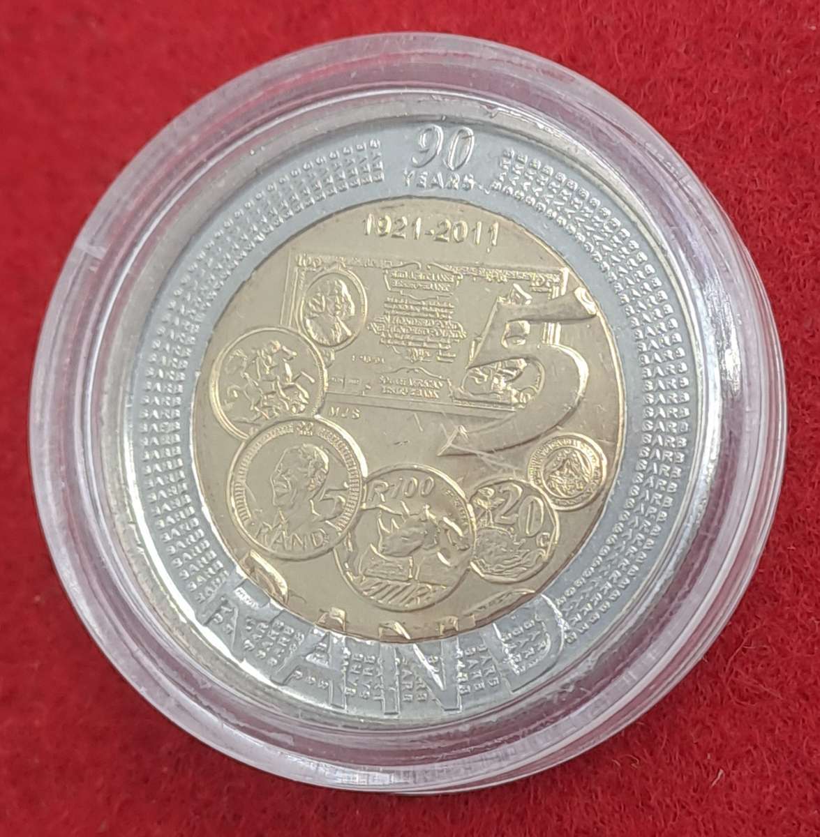 2011 South Africa R5 -90th Anniversary of the Reserve Bank-Uncirculated in Capsule