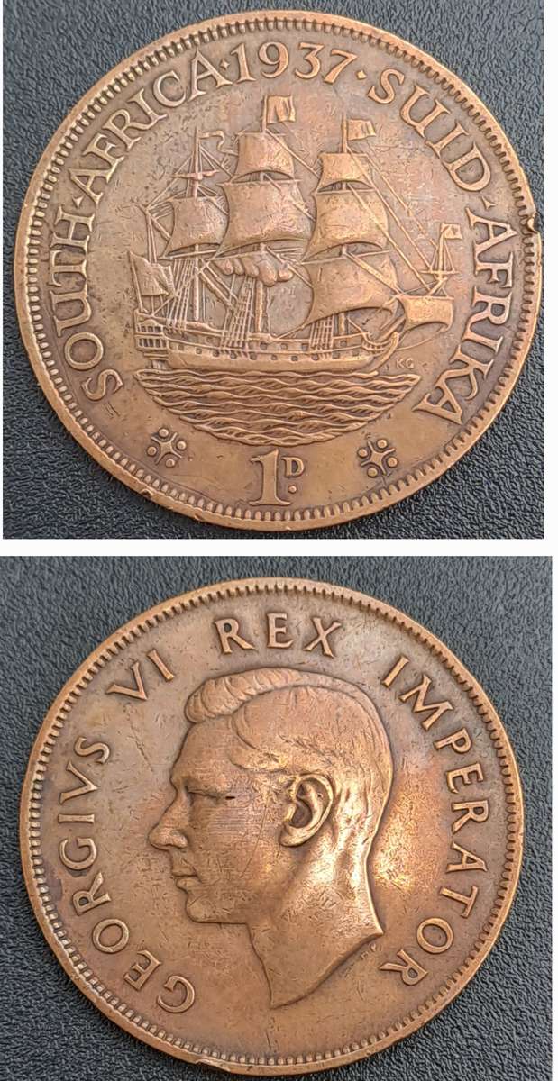 1937 South Africa  1 Penny - George VI Rex Imperator